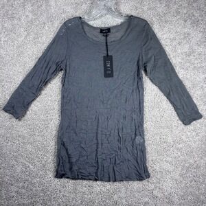 COMFY USA‎ Womens Tunic Top Long Sleeve Gray Crinkle Textured Made in USA M